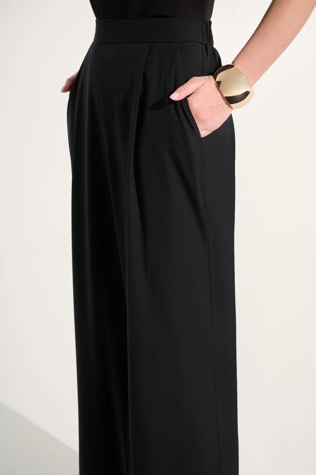 Joseph Ribkoff Stretch Woven Pull-On Wide Leg Pants in Black available at Barbara Katz