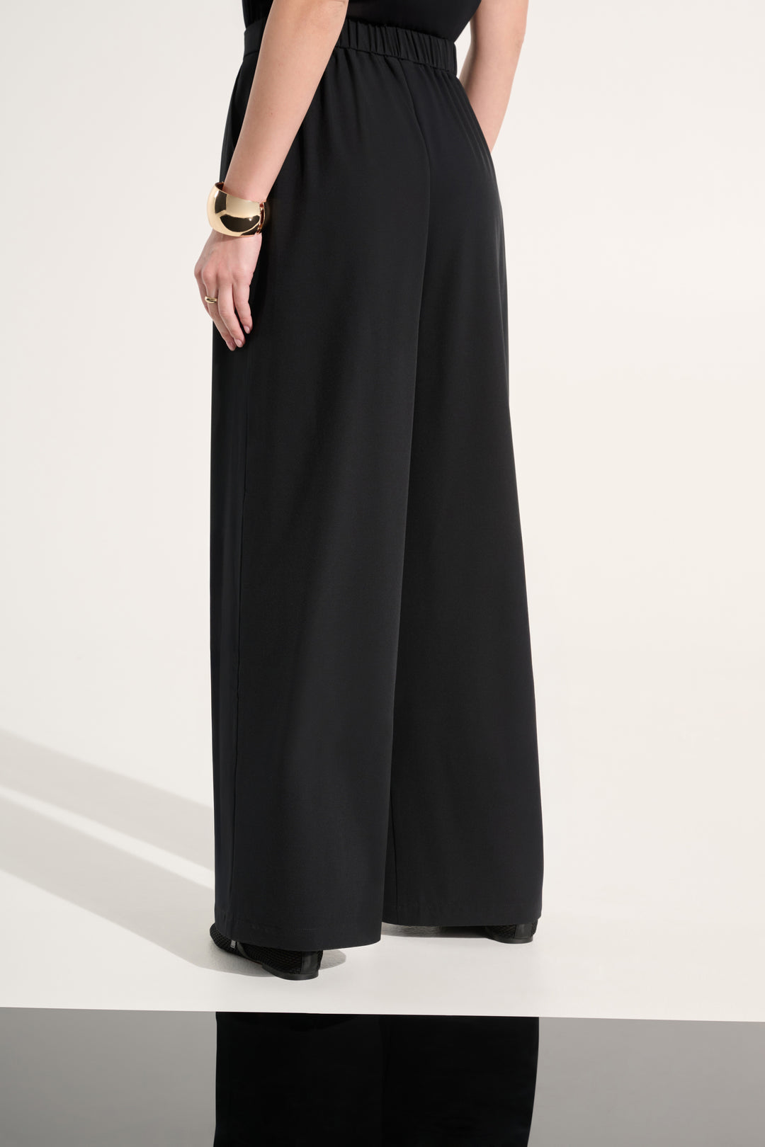 Joseph Ribkoff Stretch Woven Pull-On Wide Leg Pants in Black available at Barbara Katz