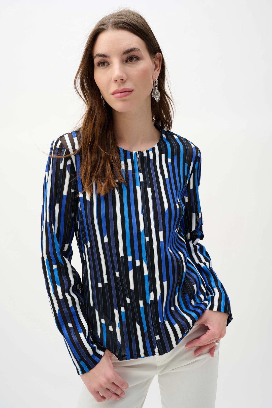 Joseph Ribkoff Geometric Print Fitted Jacket in Black/Multi available at Barbara Katz