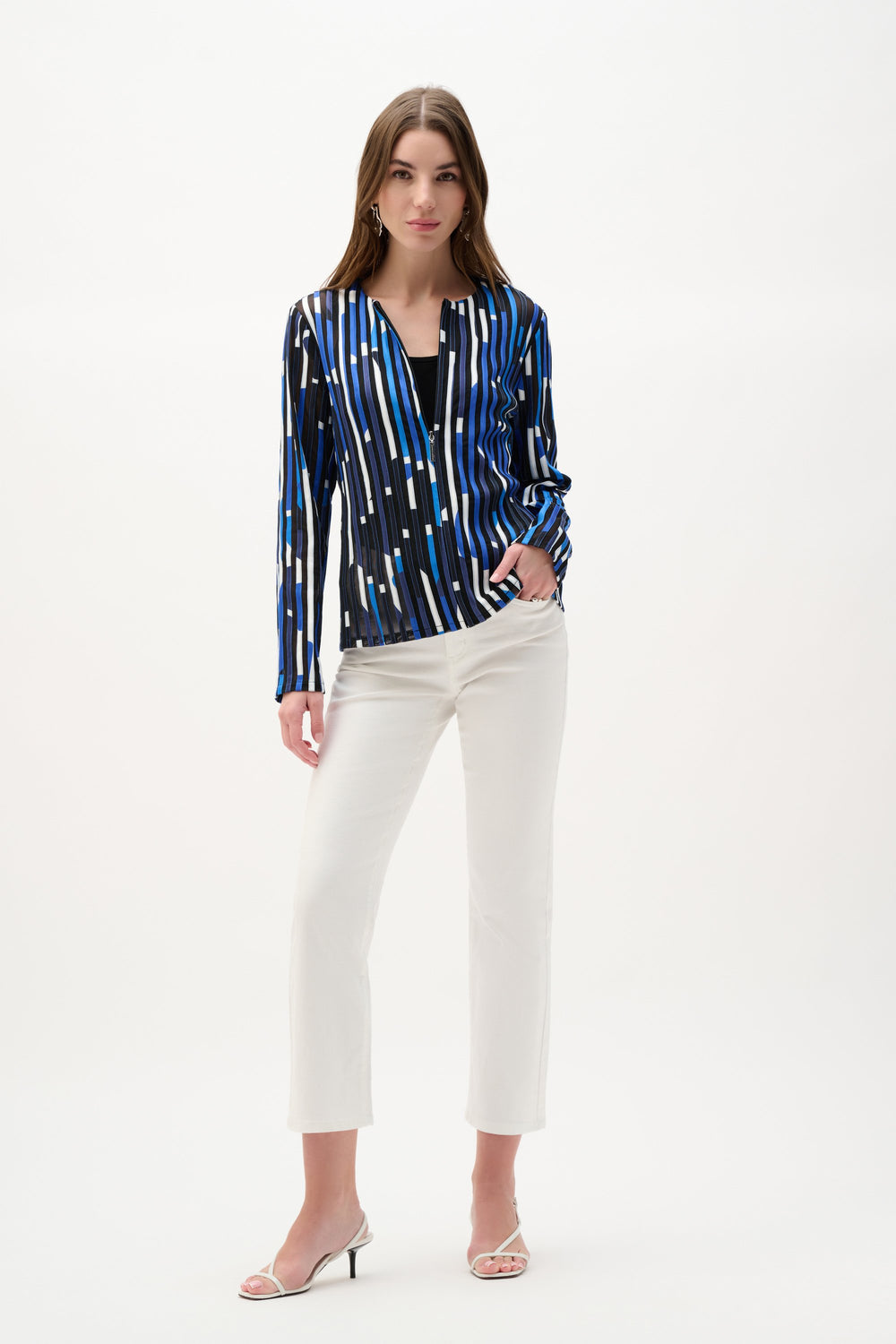 Joseph Ribkoff Geometric Print Fitted Jacket in Black/Multi available at Barbara Katz