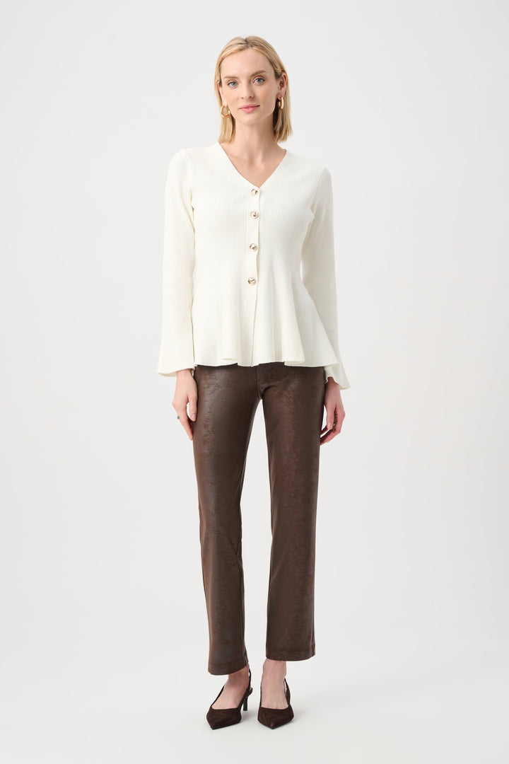 Foiled Silky Knit Straight Pull-On Pants - Brown