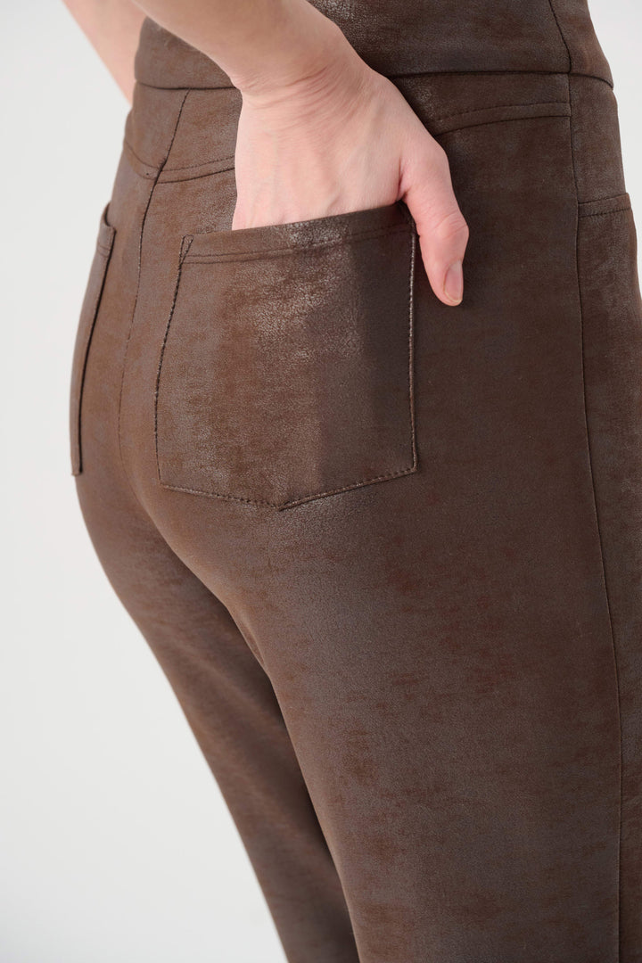 Foiled Silky Knit Straight Pull-On Pants - Brown