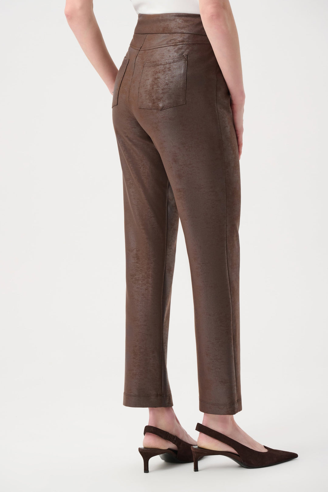Foiled Silky Knit Straight Pull-On Pants - Brown