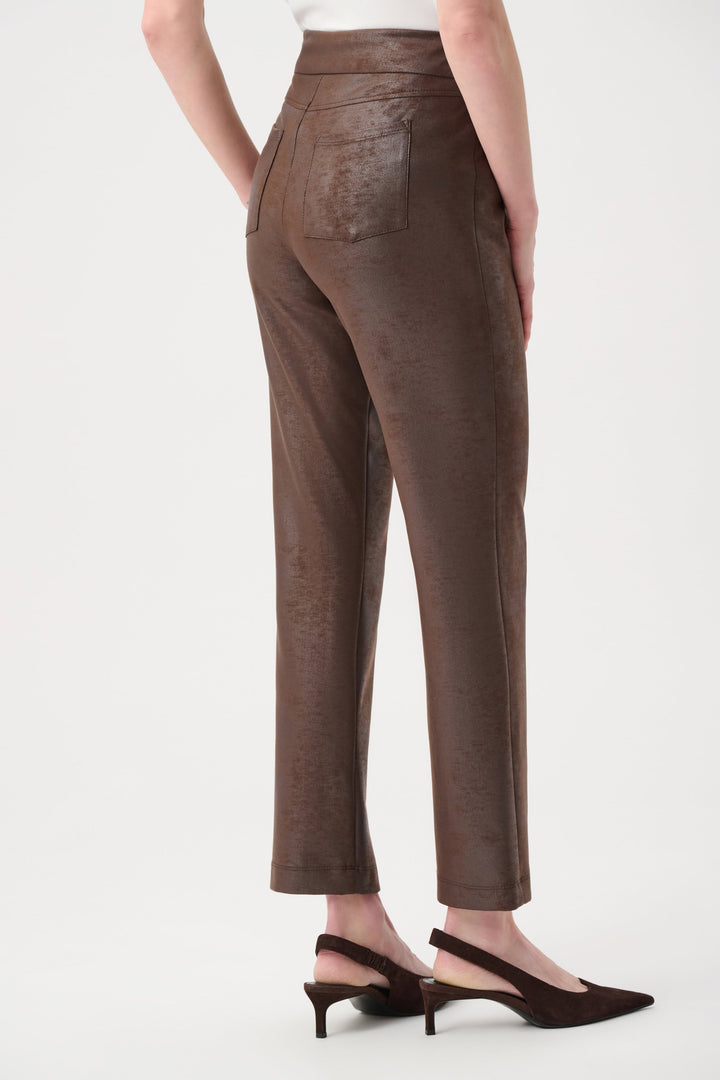 Foiled Silky Knit Straight Pull-On Pants - Brown