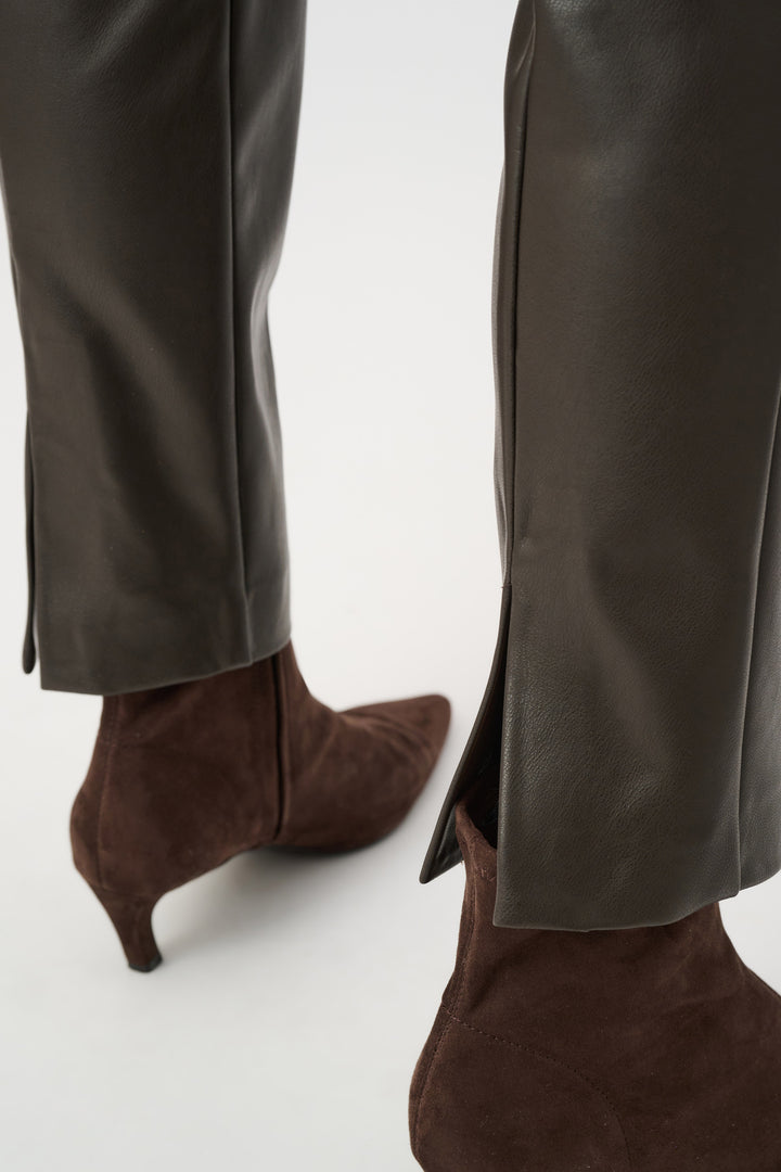 Joseph Ribkoff Bonded Leatherette Straight Pull-On Pants in Mocha available at Barbara Katz