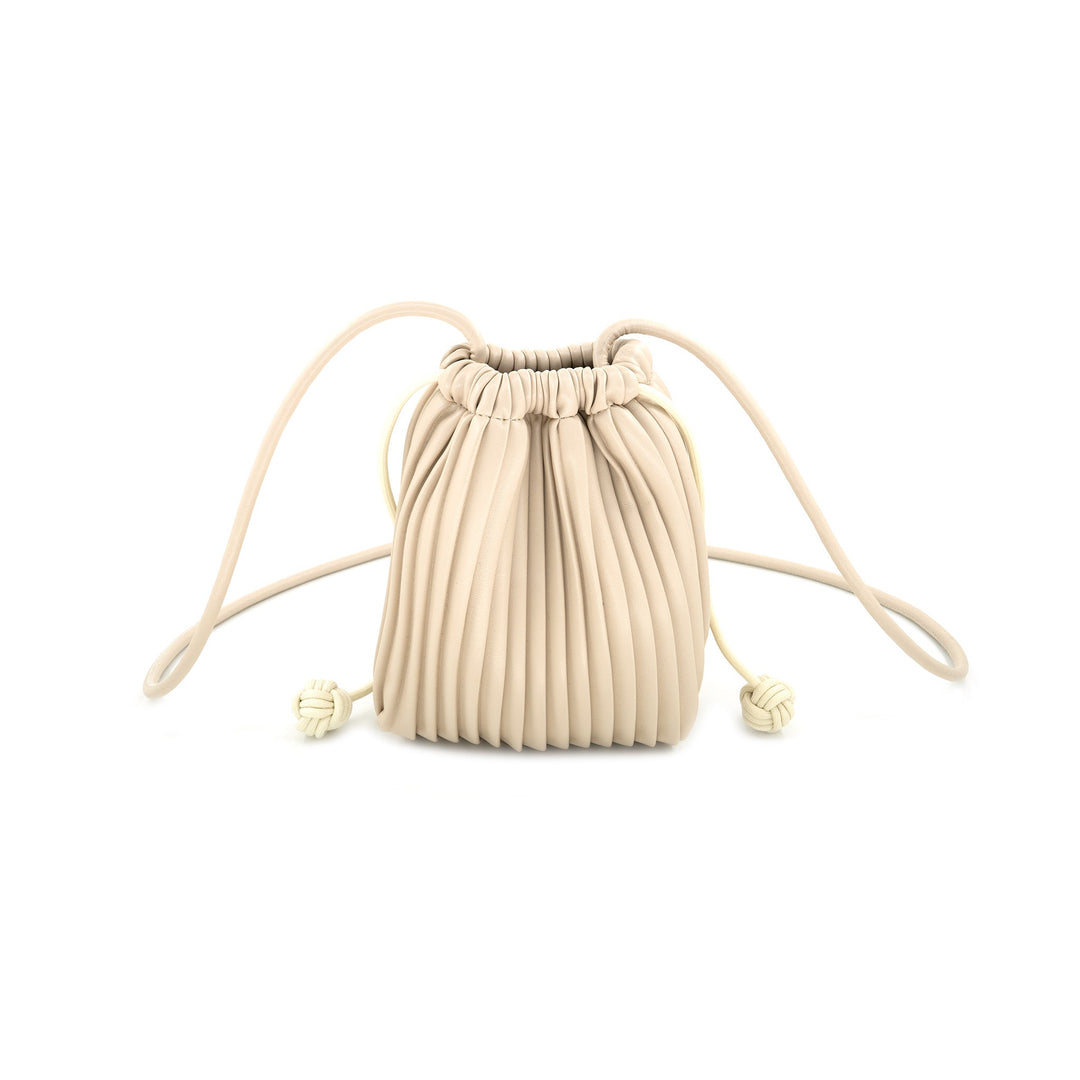 BK Pleated Drawstring Cellphone Bag in Beige available at Barbara Katz