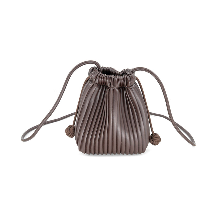 BK Pleated Drawstring Cellphone Bag in Chocolate available at Barbara Katz