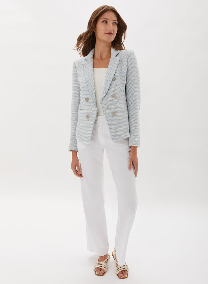 Tweed Blazer With Double Breasted Look - Blue White Tweed