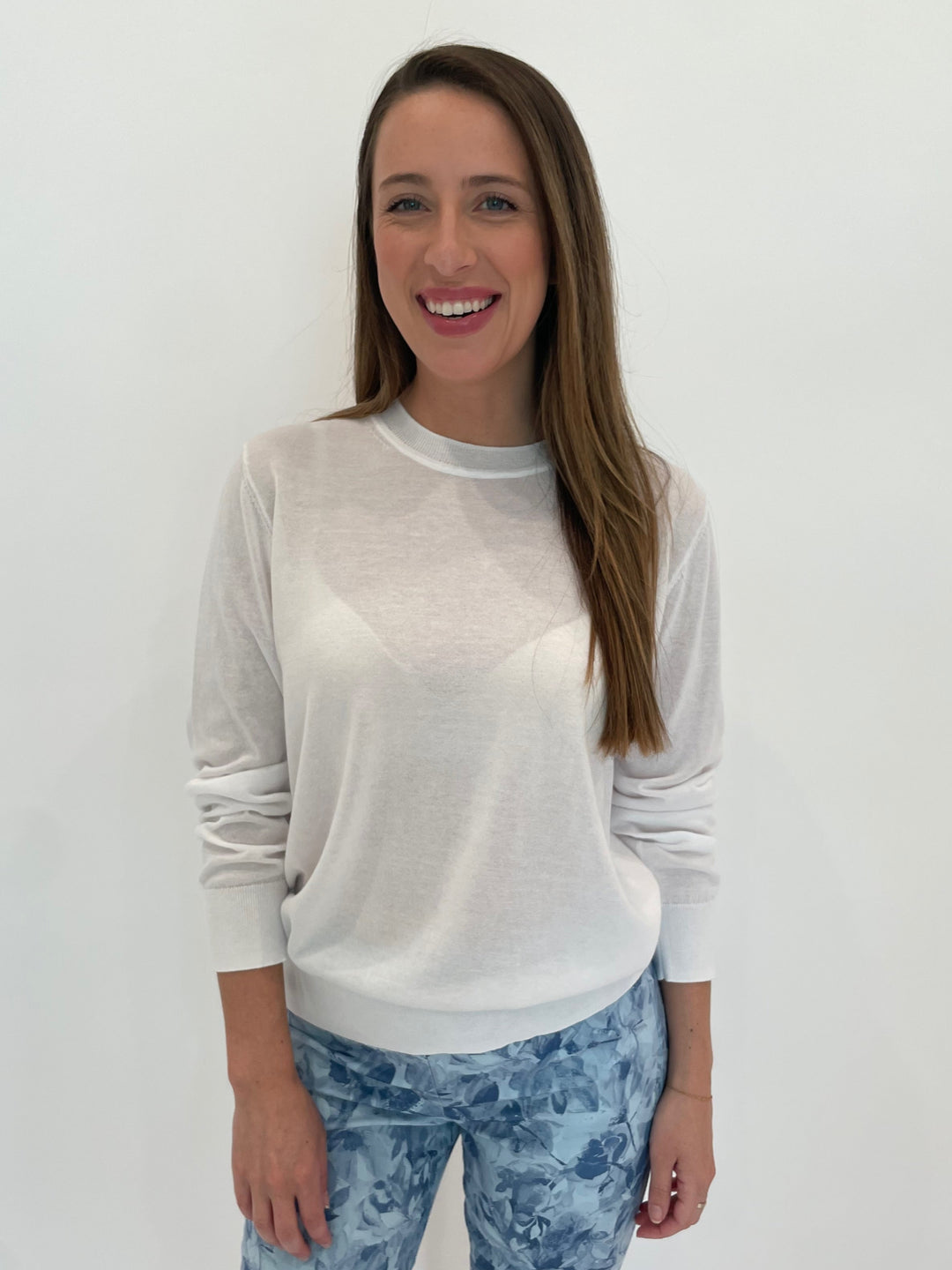 Elliott Lauren Cotton Charm Crew Sweater in White available at Barbara Katz