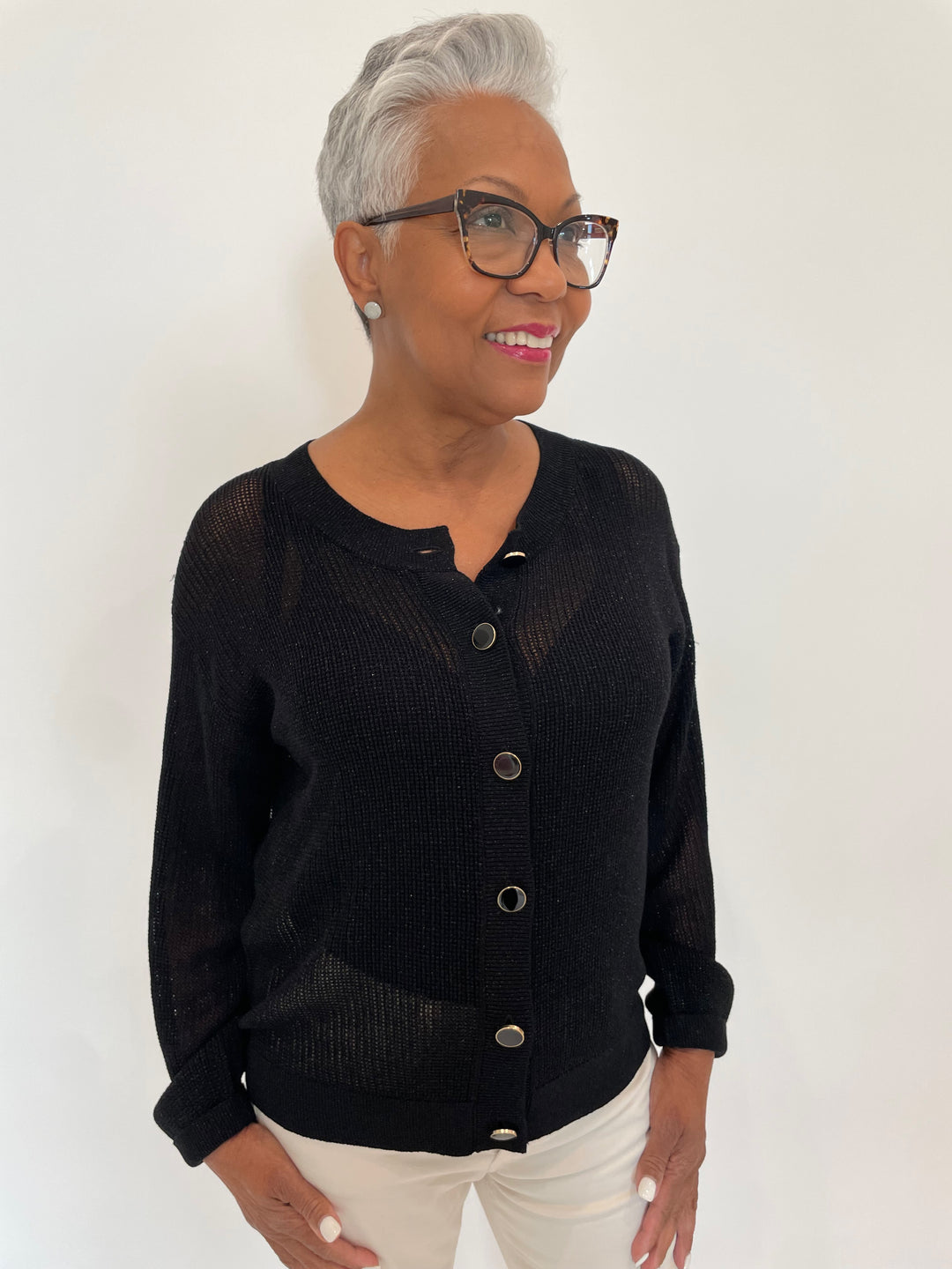 BK Lysset Lurex Cardigan in Black available at Barbara Katz