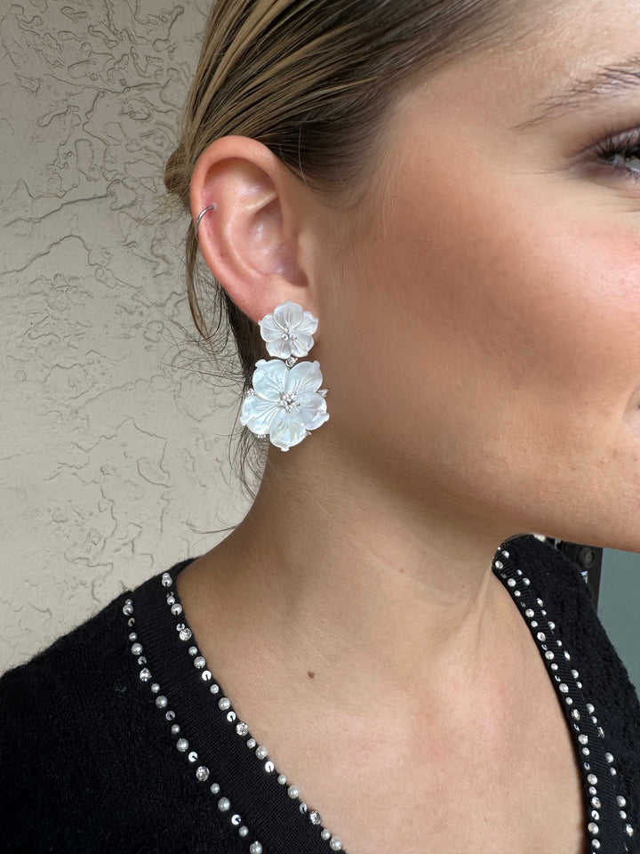 Bijoux Num Double Carved Mother of Pearl Flower Earring