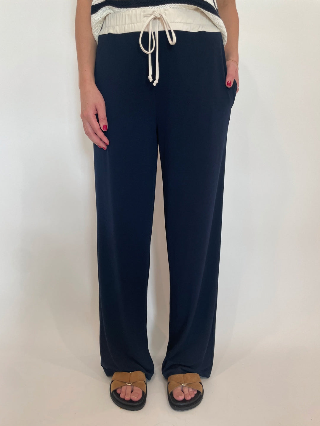 Oui Mulan Trouser Pants in Dark Blue available at Barbara Katz
