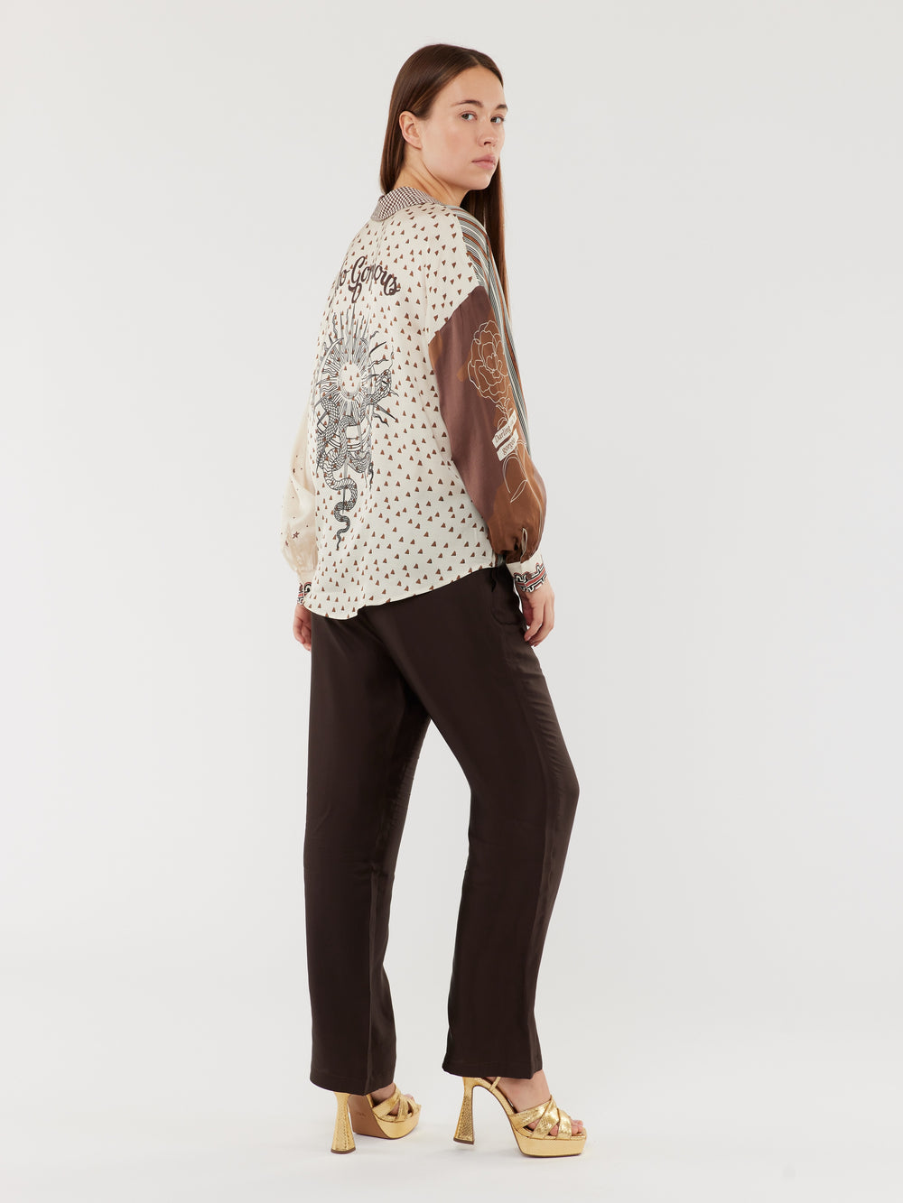ME369 Sofia Tie Front Blouse - Chocolate