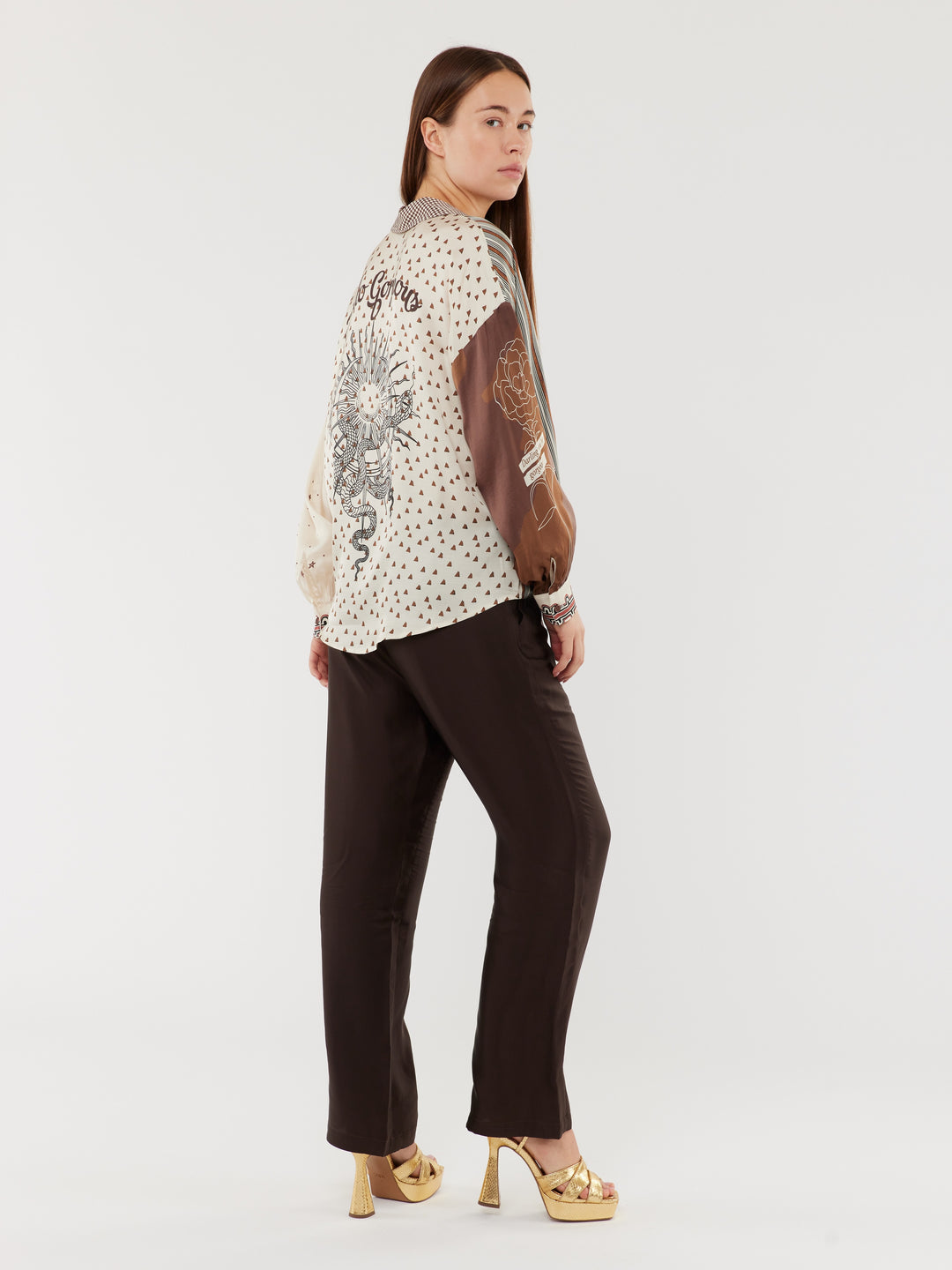 ME369 Sofia Tie Front Blouse - Chocolate