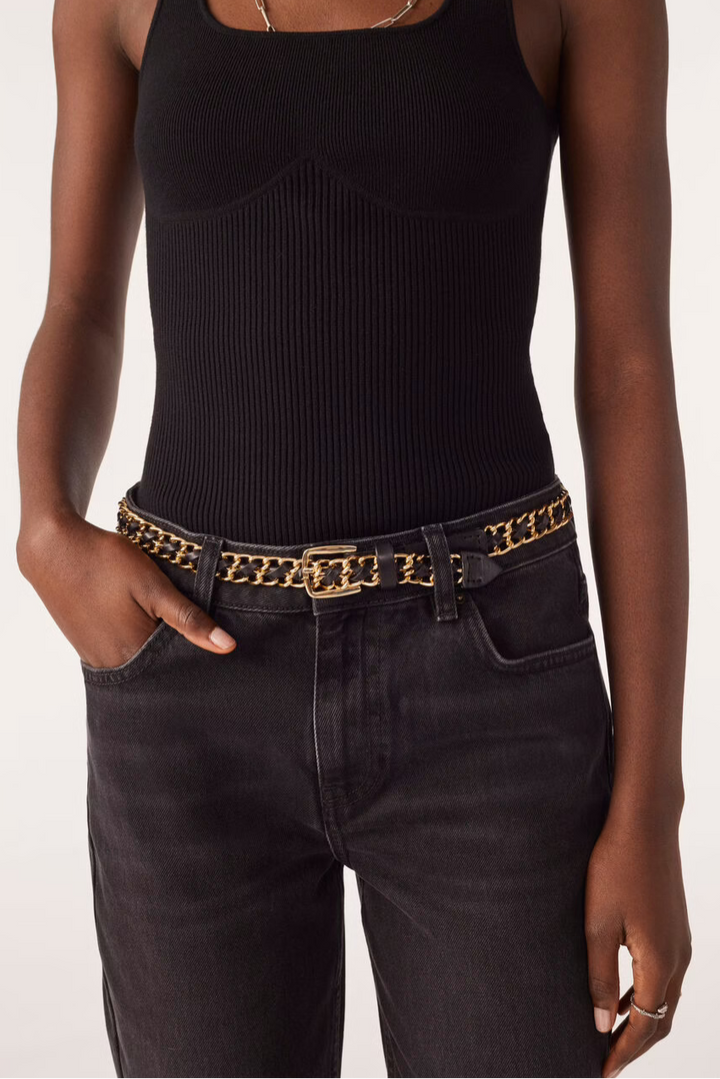 BA&SH Brooke Belt in Black/Gold available at Barbara Katz