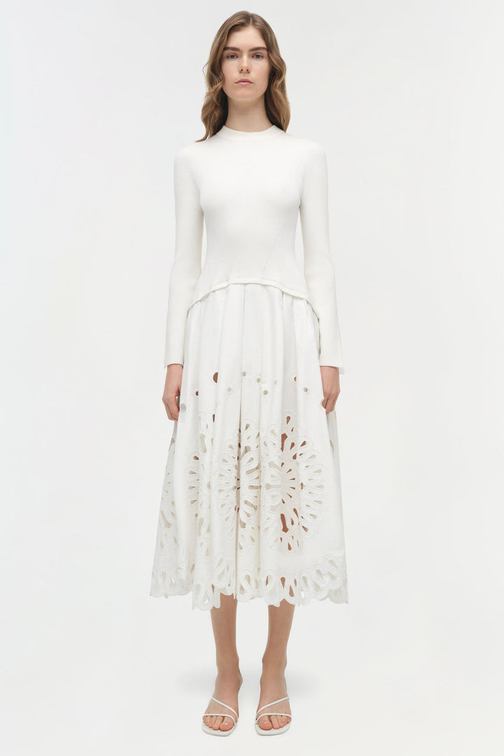 Simkhai Daila Embroidered Knit Midi Dress in White available at Barbara Katz