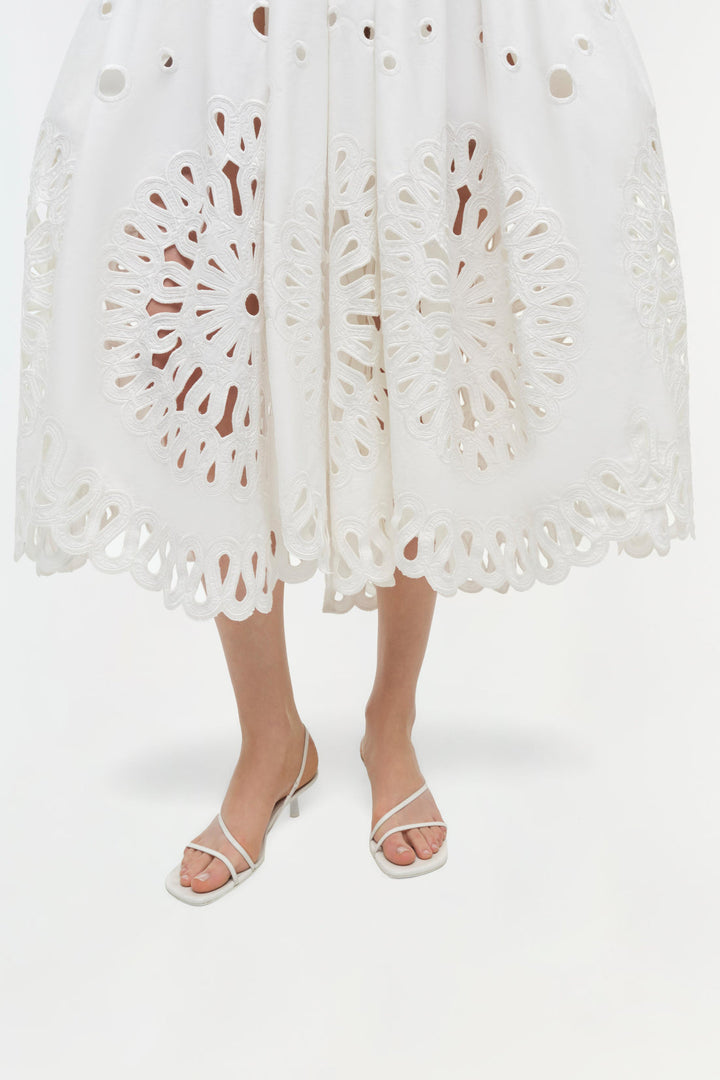 Simkhai Daila Embroidered Knit Midi Dress in White available at Barbara Katz