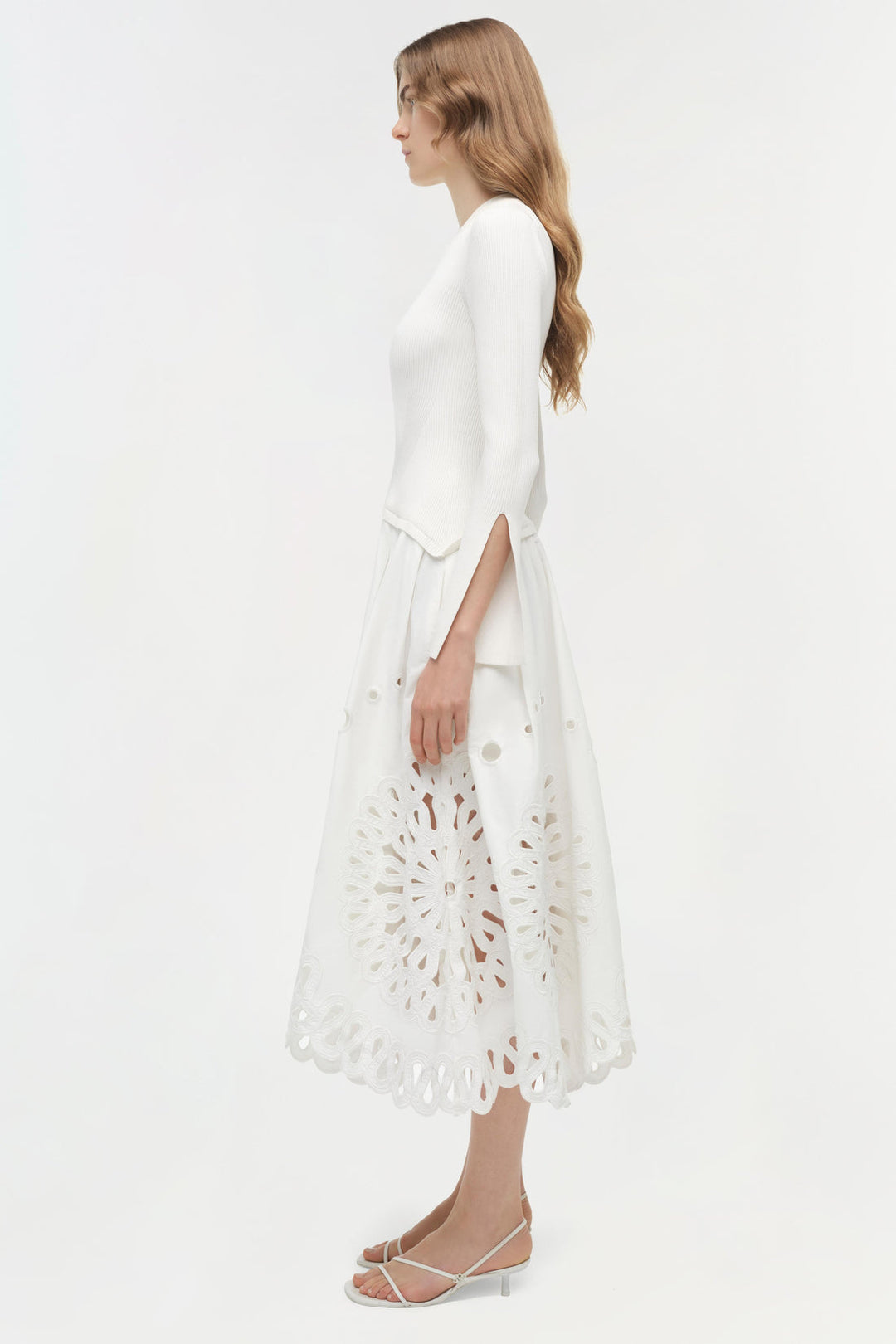 Simkhai Daila Embroidered Knit Midi Dress in White available at Barbara Katz