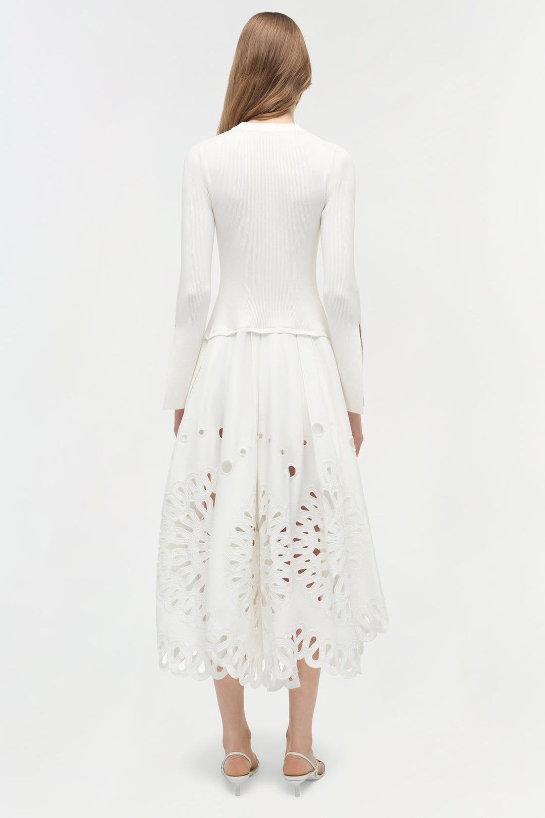 Simkhai Daila Embroidered Knit Midi Dress in White available at Barbara Katz