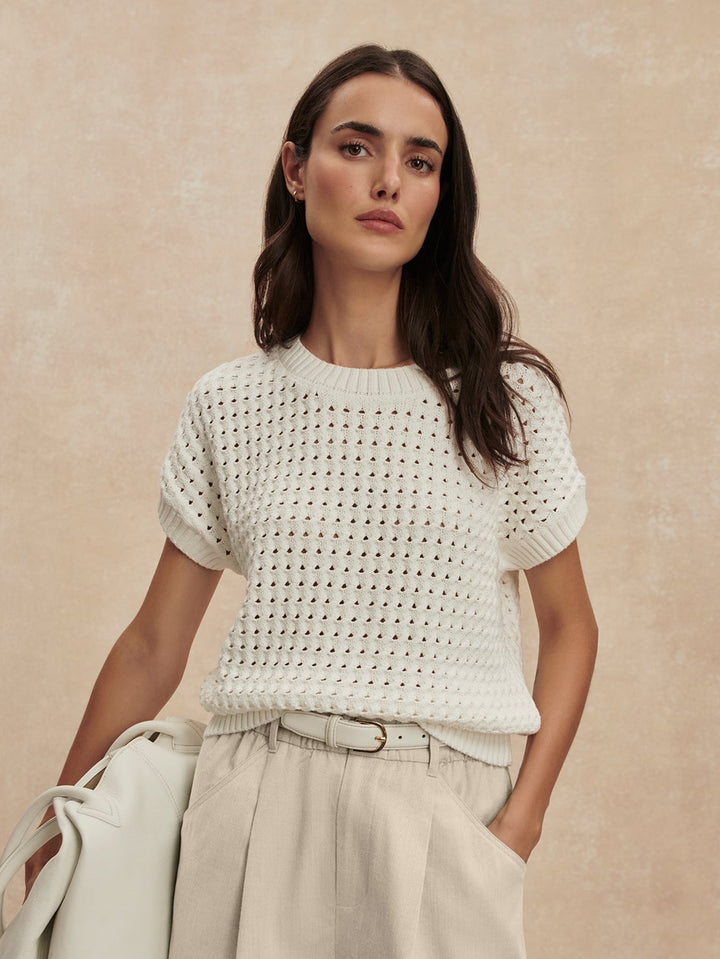 Varley Denny Knit Top in Snow White available at Barbara Katz