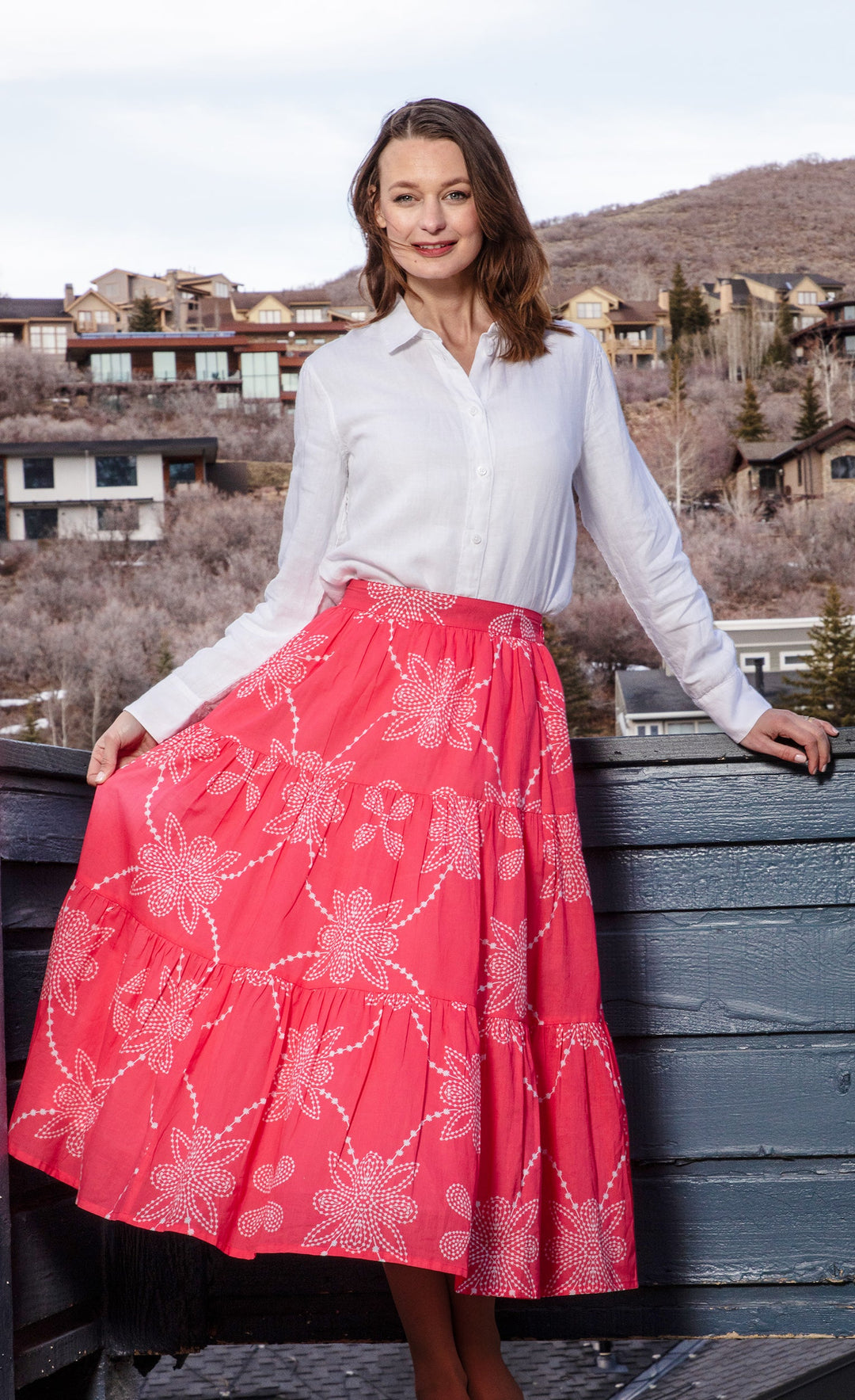 Dizzy-Lizzie Woodstock Skirt - Pink White Print available at Barbara Katz