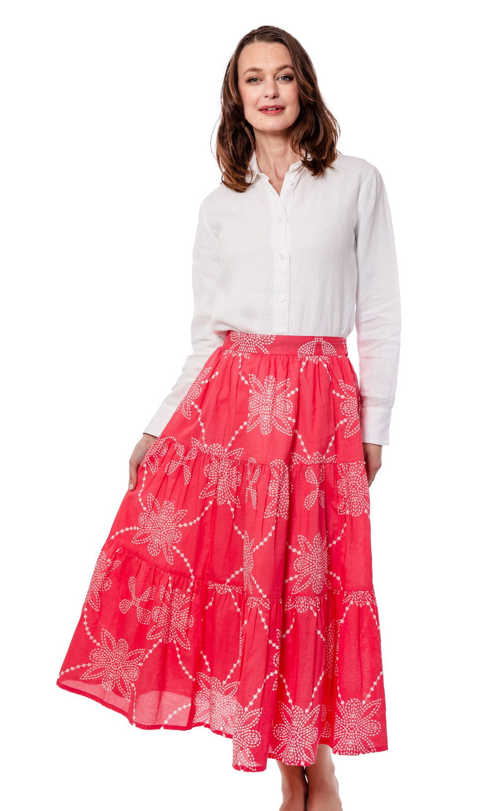 Dizzy-Lizzie Woodstock Skirt - Pink White Print available at Barbara Katz