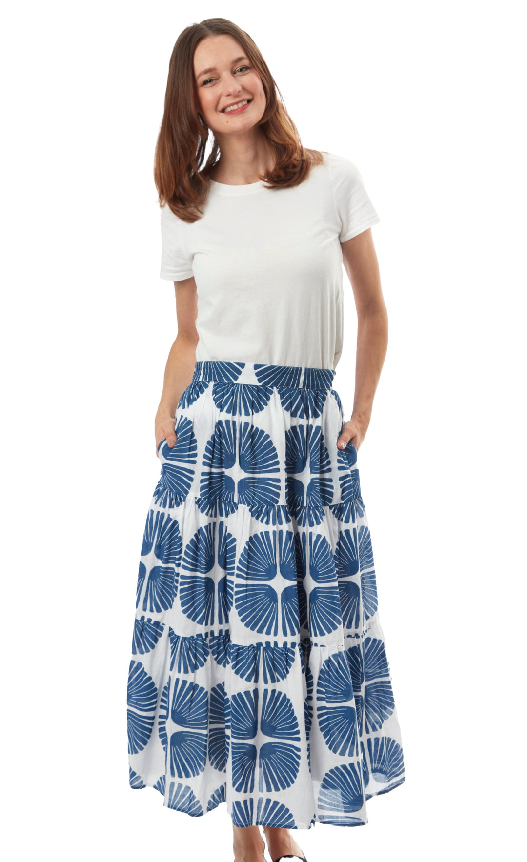 Dizzy-Lizzie Woodstock Midi Skirt in Palm Frond Print available at Barbara Katz