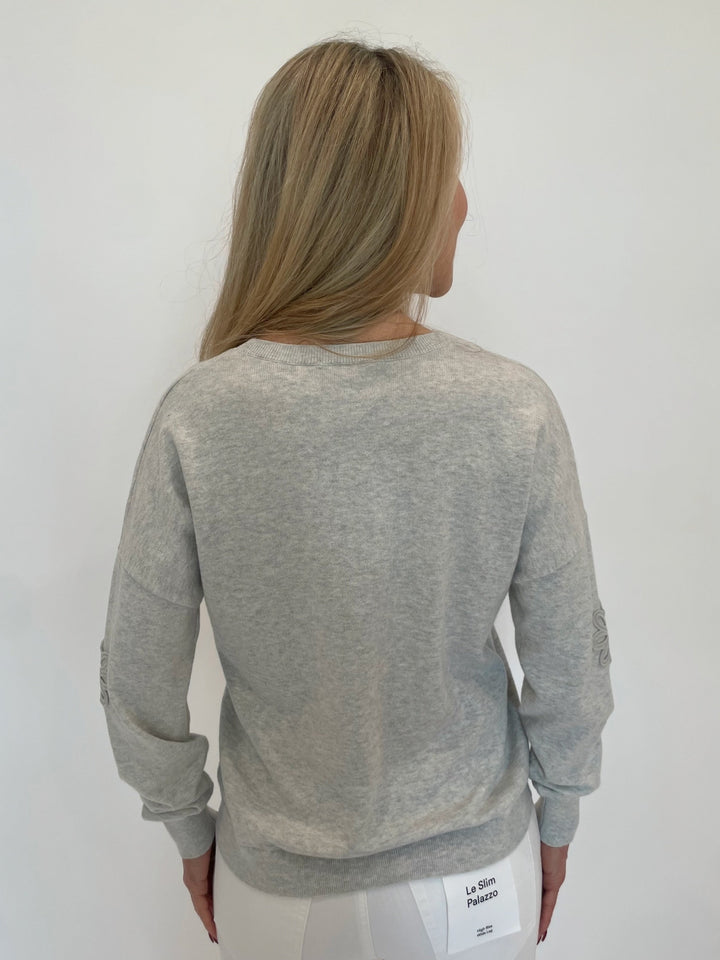 J Society Embroidered Flower Sweater in Silver available at Barbara Katz