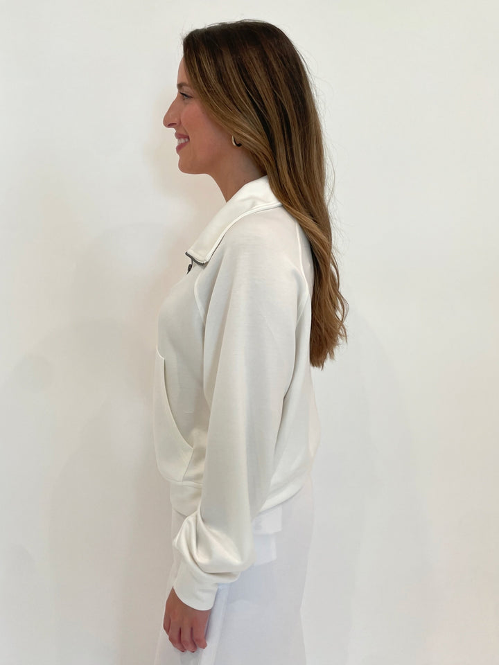 BK Nina Half-Zip Long Sleeve Sweatshirt in White available at Barbara Katz
