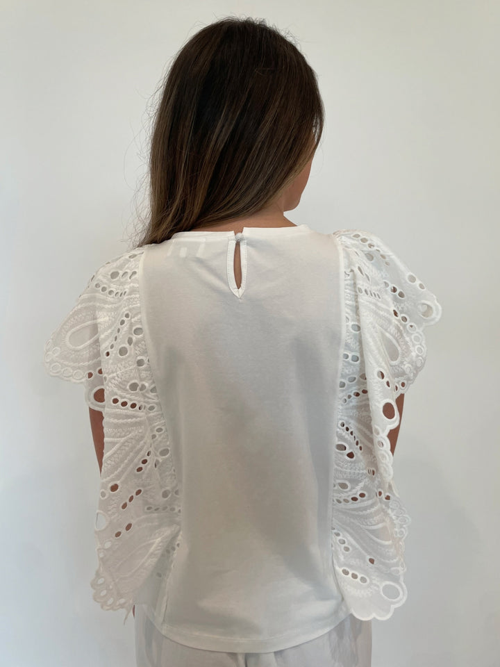 Leo & Ugo Abigail Eyelet Top in White available at Barbara Katz