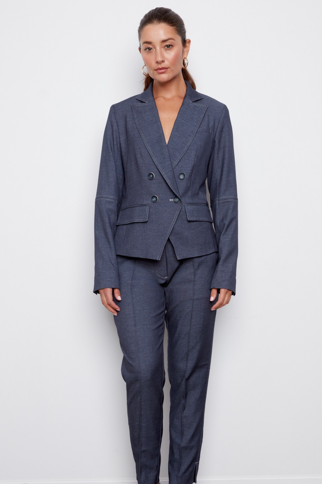 Adroit Atelier Carlisle Double Breasted Stretch Signature Blazer in Navy available at Barbara Katz