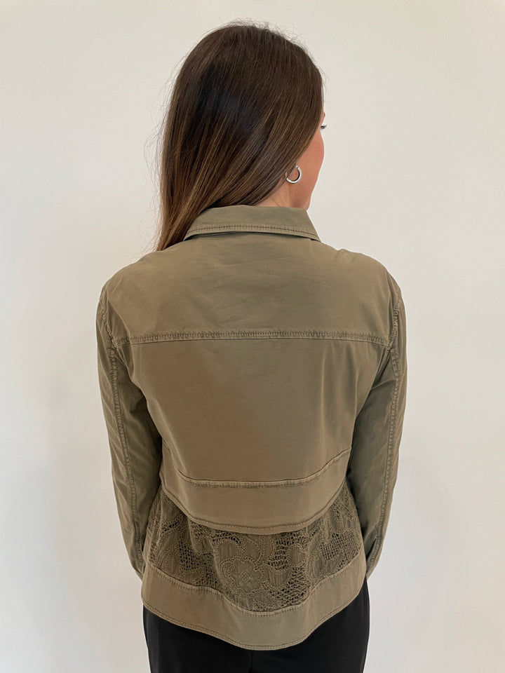 Marrakech Carlton Lace Peplum Jacket in Oak available at Barbara Katz