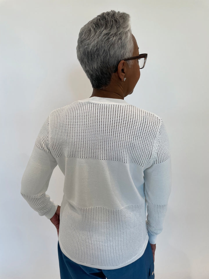Billie Rosa Mesh Crew Sweater in White available at Barbara Katz
