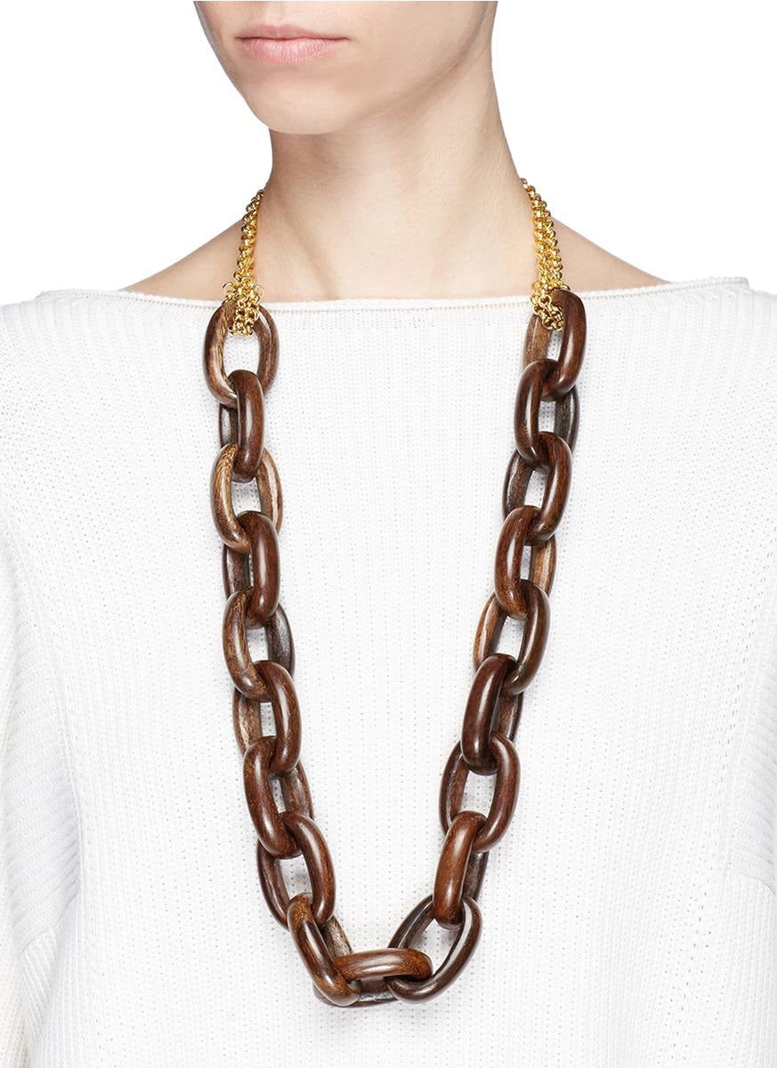 36" Wood Link Neck with Gold Chain