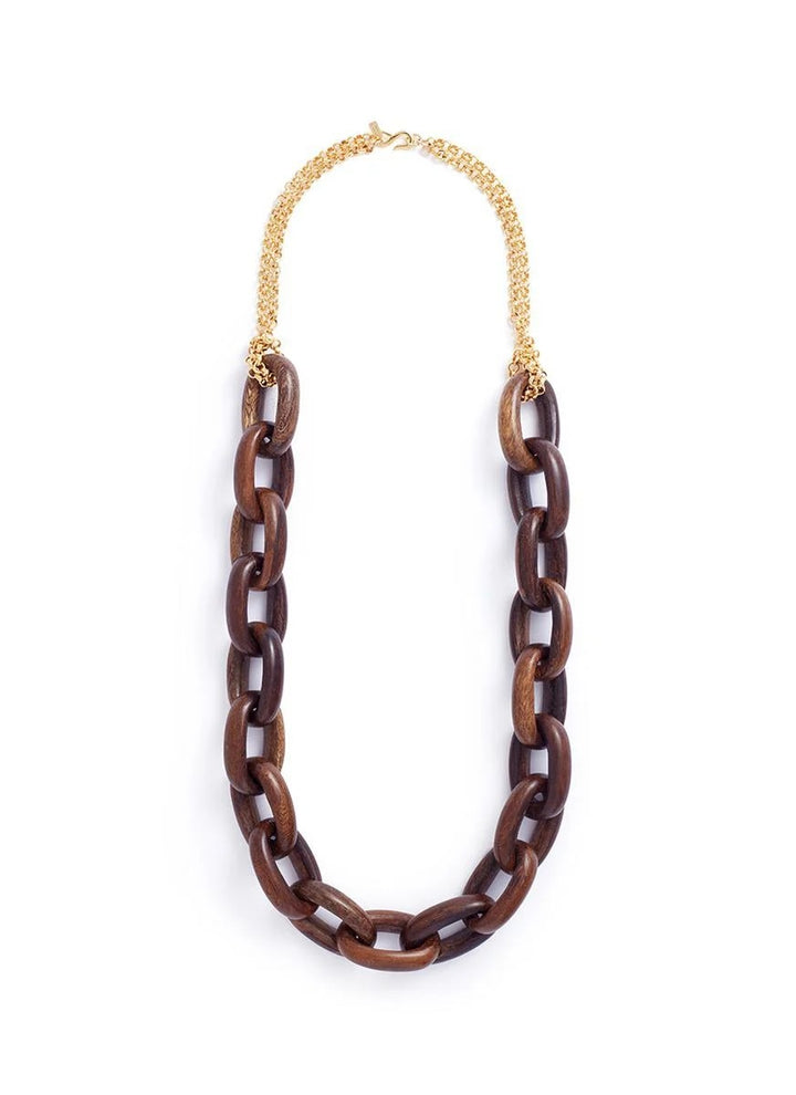 36" Wood Link Neck with Gold Chain