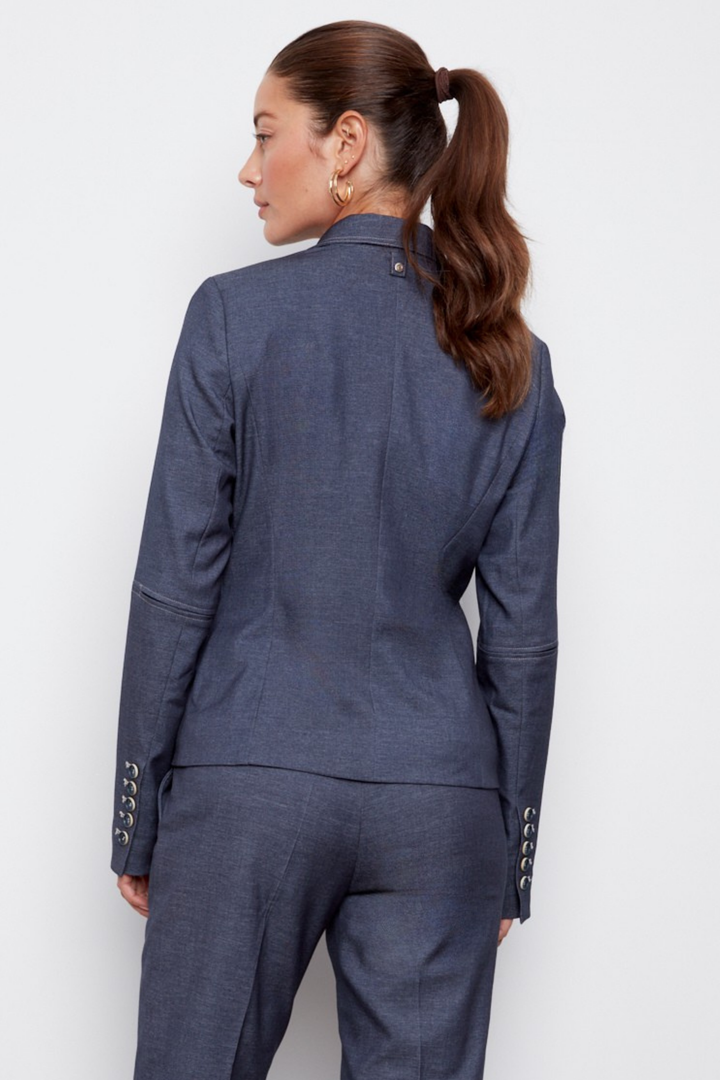 Adroit Atelier Carlisle Double Breasted Stretch Signature Blazer in Navy available at Barbara Katz