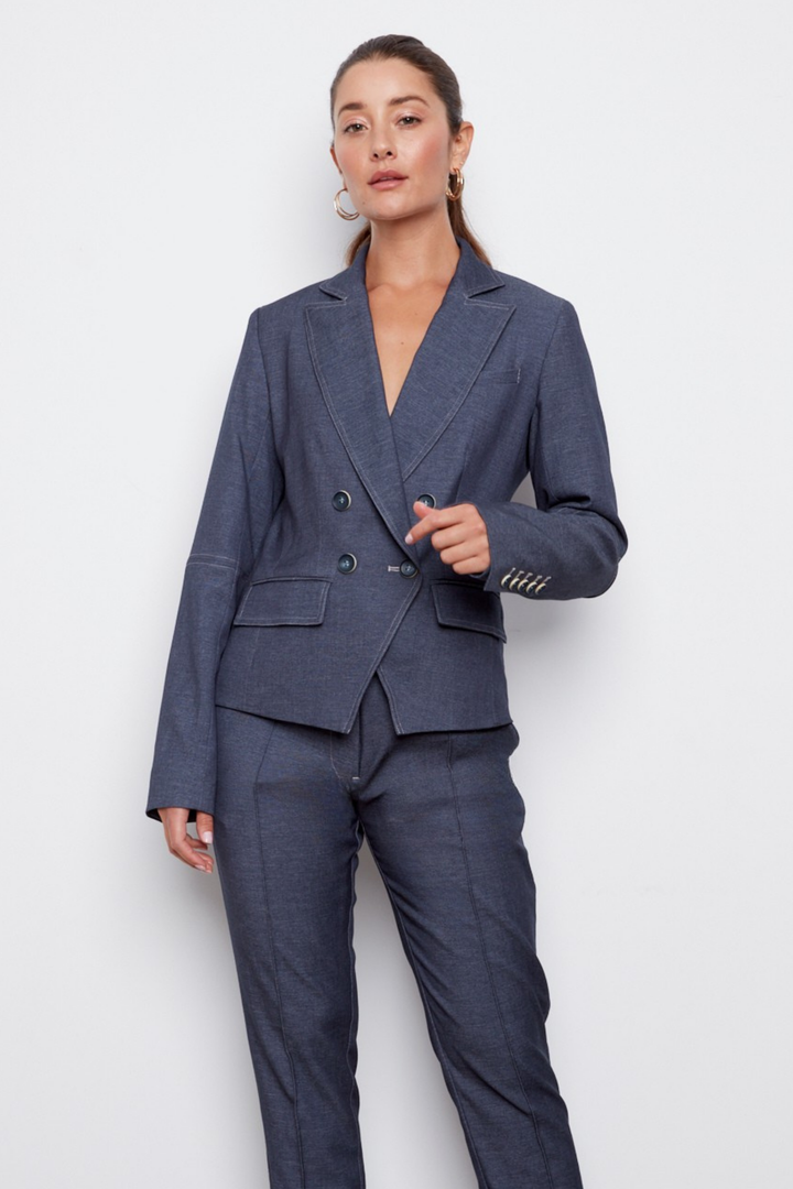 Adroit Atelier Carlisle Double Breasted Stretch Signature Blazer in Navy available at Barbara Katz