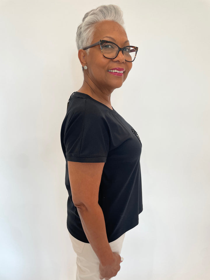 Leo & Ugo Petra Center Rose Short Sleeve Tee in Black available at Barbara Katz