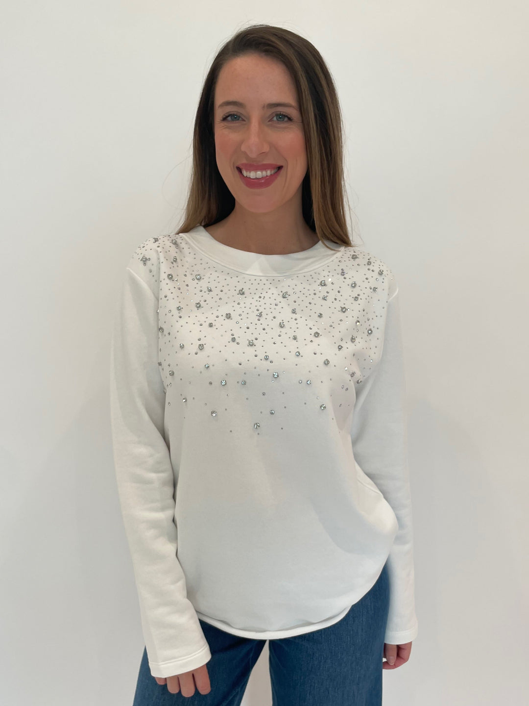 Margittes Scattered Sequin Sweatshirt in Cream available at Barbara Katz