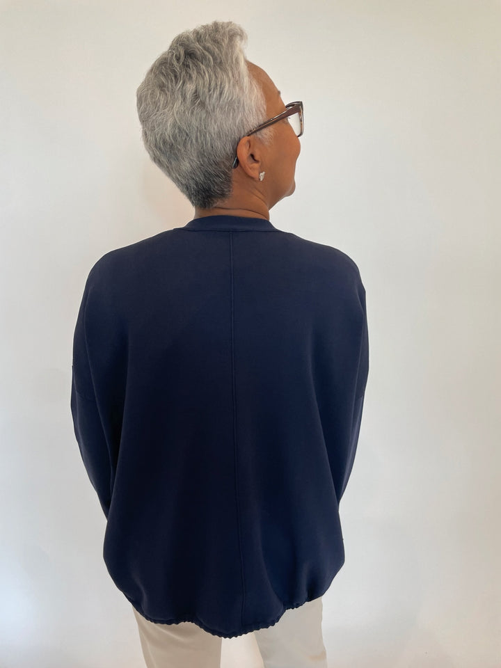 Billie Susana Knit Boxy Drawstring Cardigan in Navy available at Barbara Katz