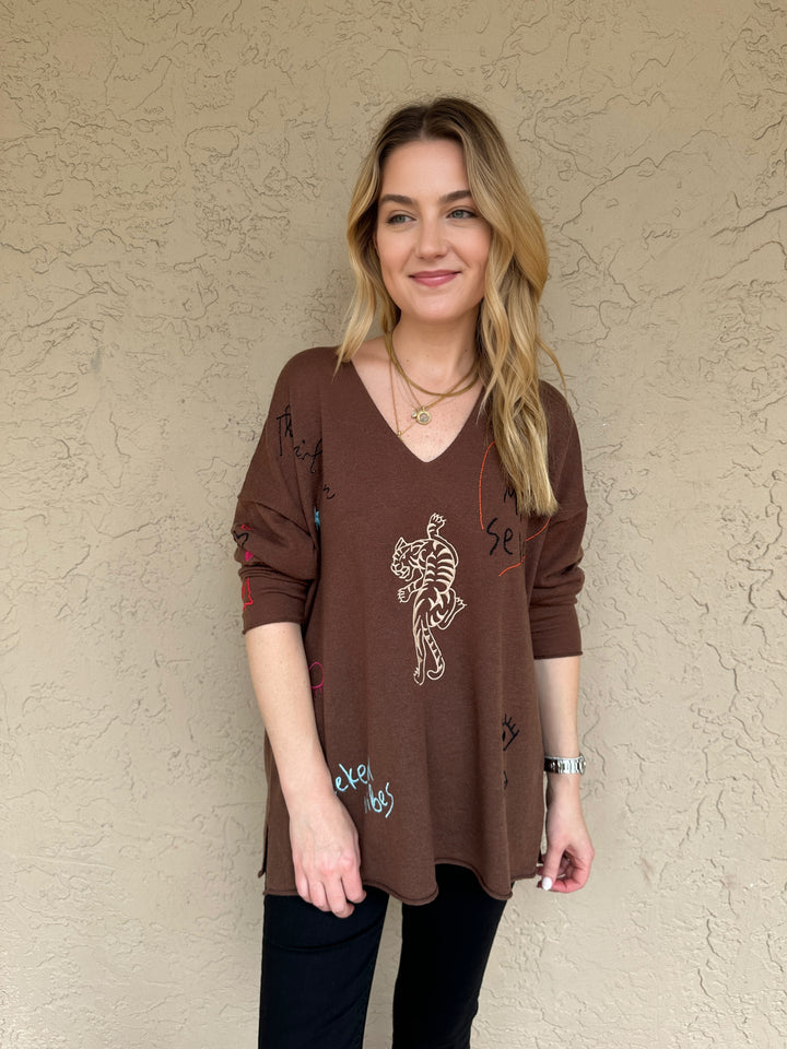 ME369 Jessie Embroidered Sweater - Brown