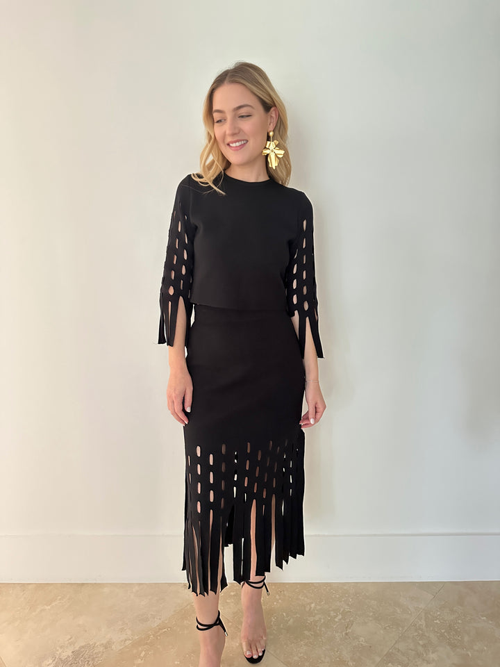 Maria Pavan Cut Out Fringe Knit Skirt