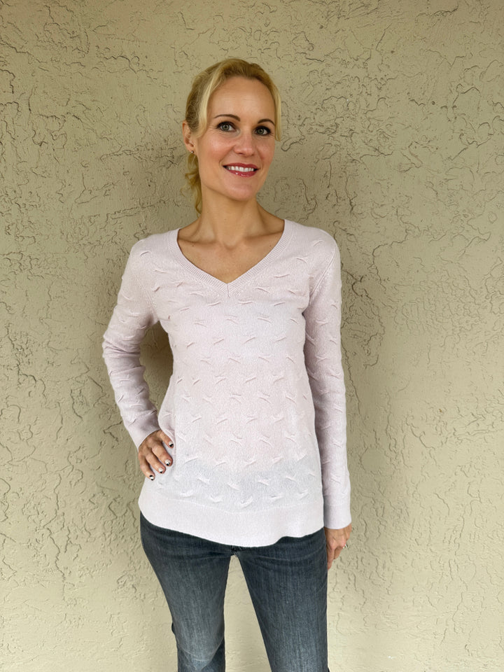 Pure Amici Novelty Stitch V-Neck Sweater - Blush
