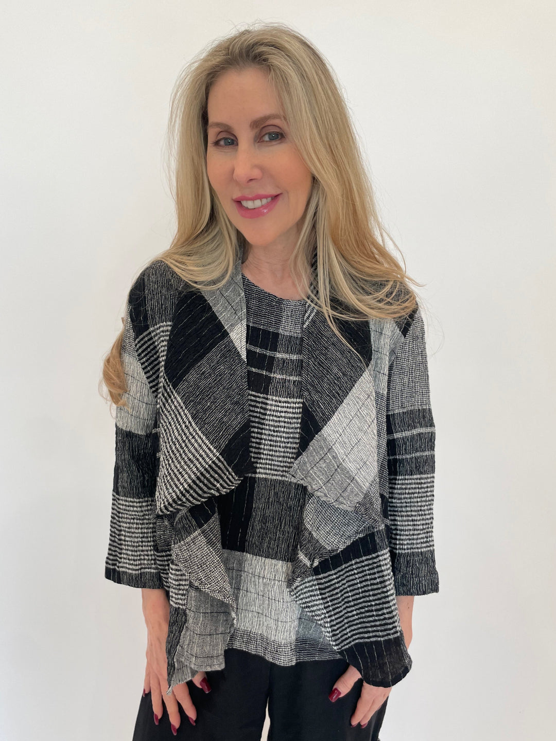 Chalet et Ceci Mina Linen Plaid Jacket in Black available at Barbara Katz