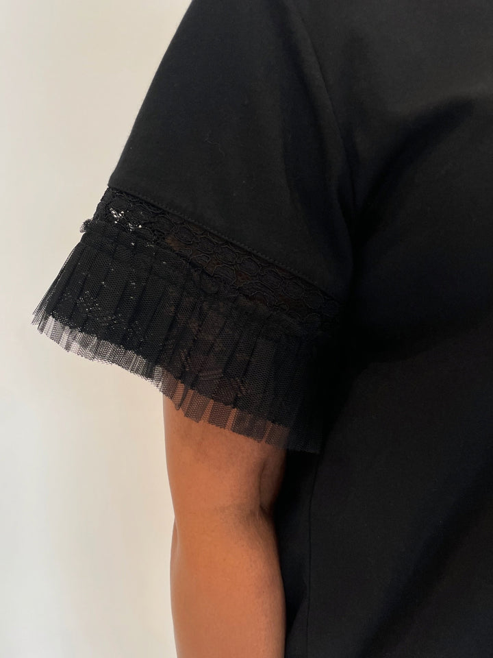 Leo & Ugo Leo Crew Lace Tee in Black available at Barbara Katz