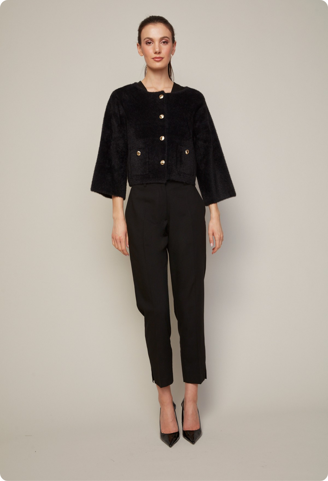 Adroit Atelier Bruce Slim Leg Ankle Pant With Slit in Ponte in Black available at Barbara Katz