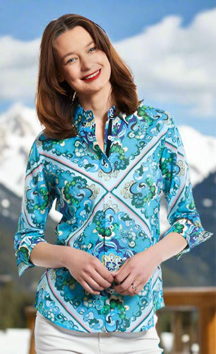 Dizzy-Lizzie Rome 3/4 Sleeve Shirt - 70s Print available at Barbara Katz