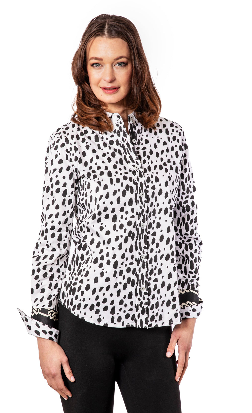 Dizzy-Lizzie Rome Long Sleeve Shirt - Black/White Dots available at Barbara Katz