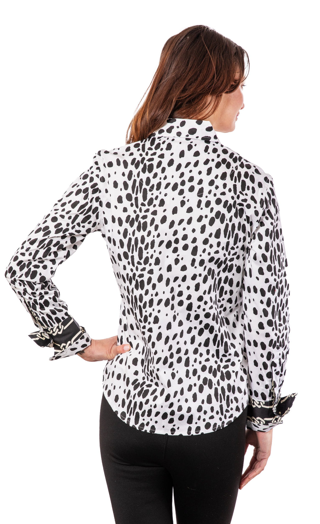 Dizzy-Lizzie Rome Long Sleeve Shirt - Black/White Dots available at Barbara Katz