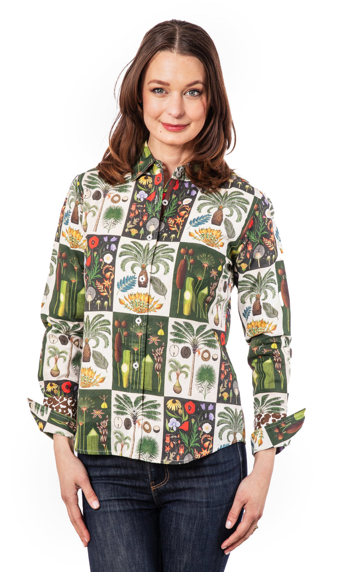 Dizzy-Lizzie Rome Long Sleeve Shirt - Patchwork Botanical available at Barbara Katz